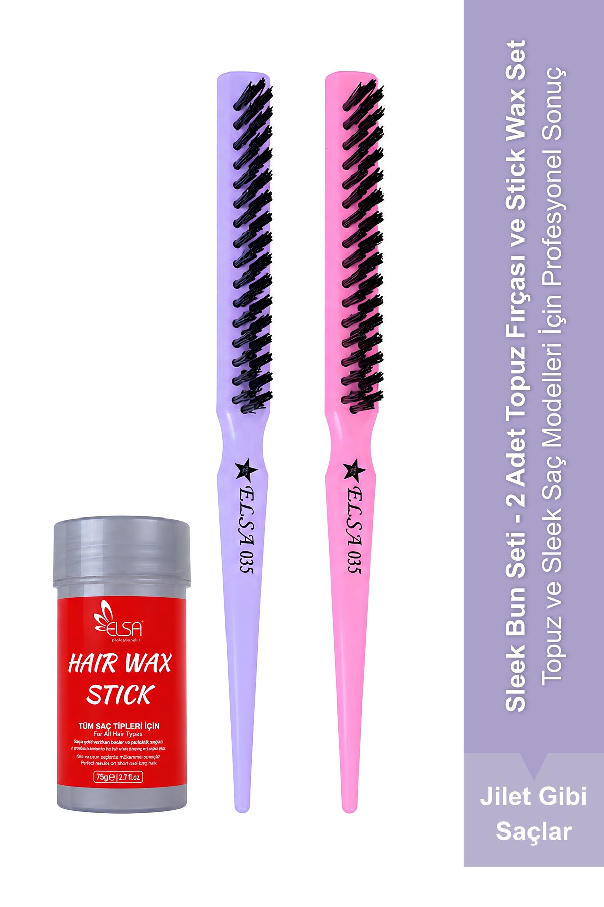 Elsa Sleek Bun Topuz Seti: 2 Topuz Fırçası ve Hair Wax Stick 75 g