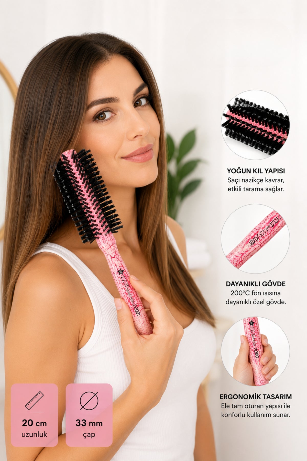 Elsa Professional 2000 Çatlak Serisi Fön Fırçası 48 mm Pembe – görsel 2