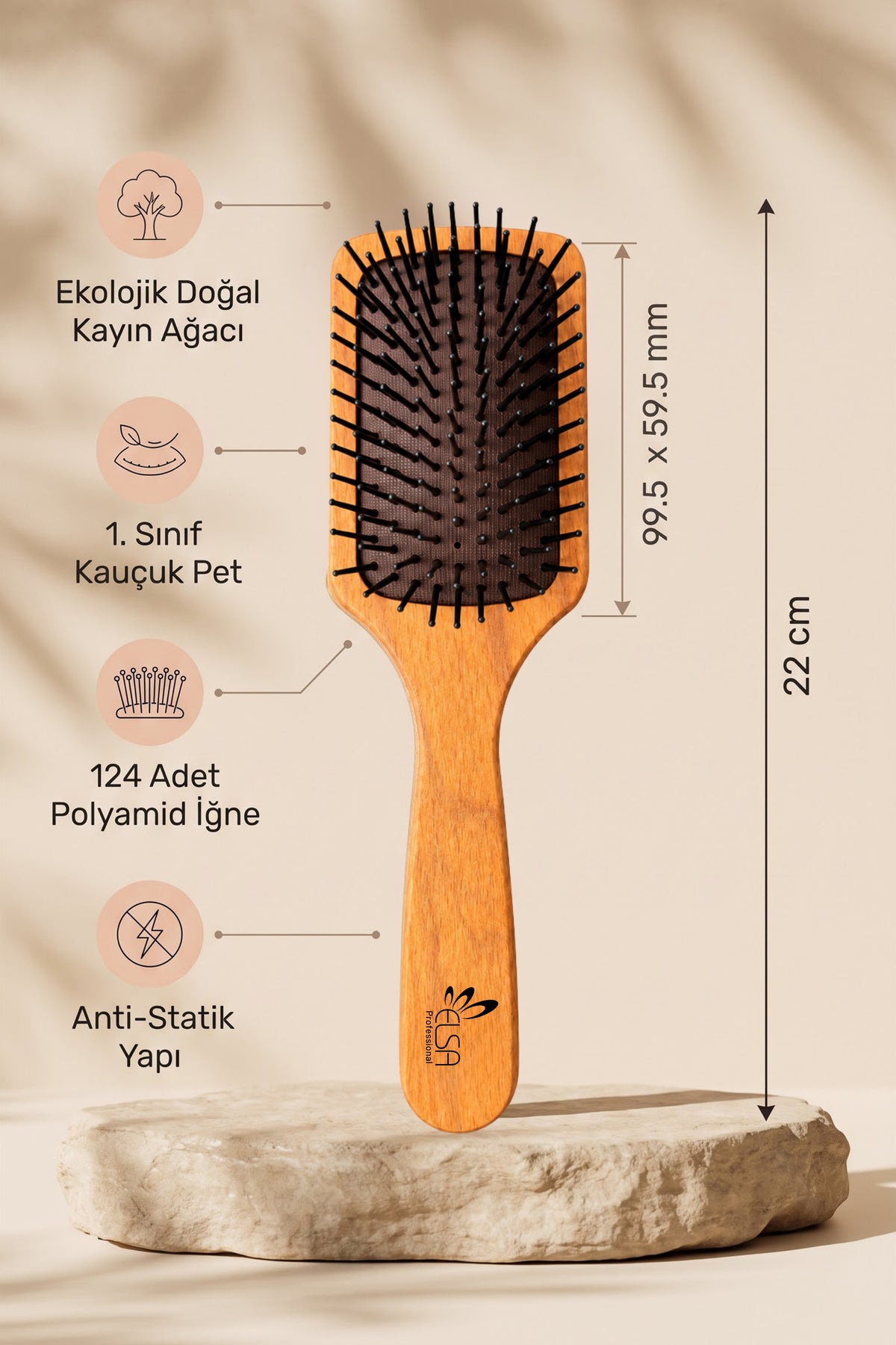 Elsa Professional A1284 Mini Boy Ahşap Saç Açma Fırçası 22 cm – görsel 3