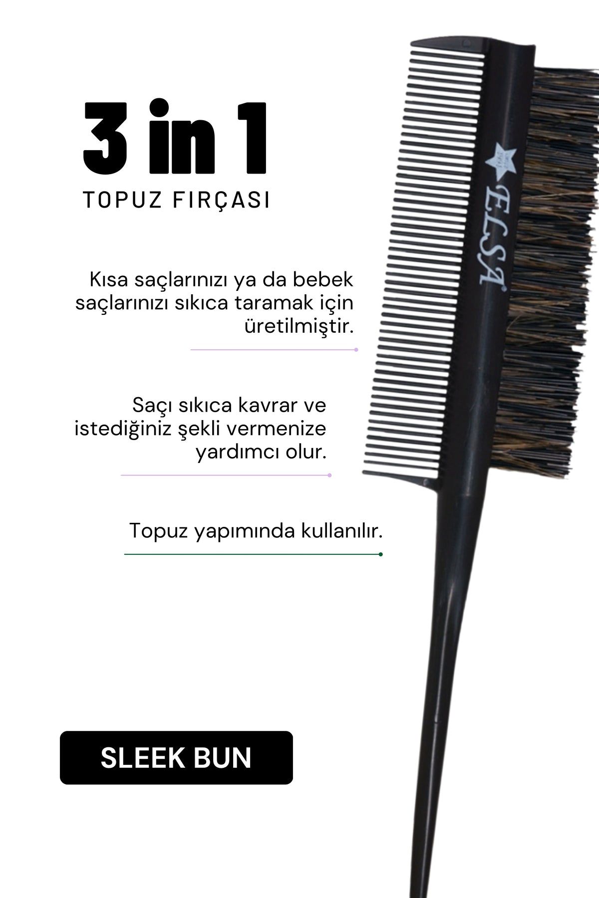Elsa Hair Wax Stick 75 gr ve Siyah 3'ü 1 Arada Topuz Fırçası - 2. görsel - Elsa Saç Fırçaları