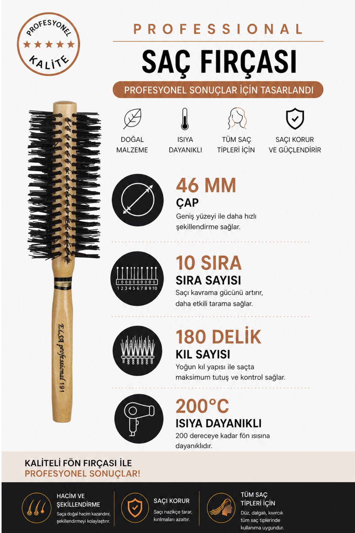 Elsa Professional 191 Natürel Saç Fırçası 46 mm - 3. görsel - Elsa Saç Fırçaları