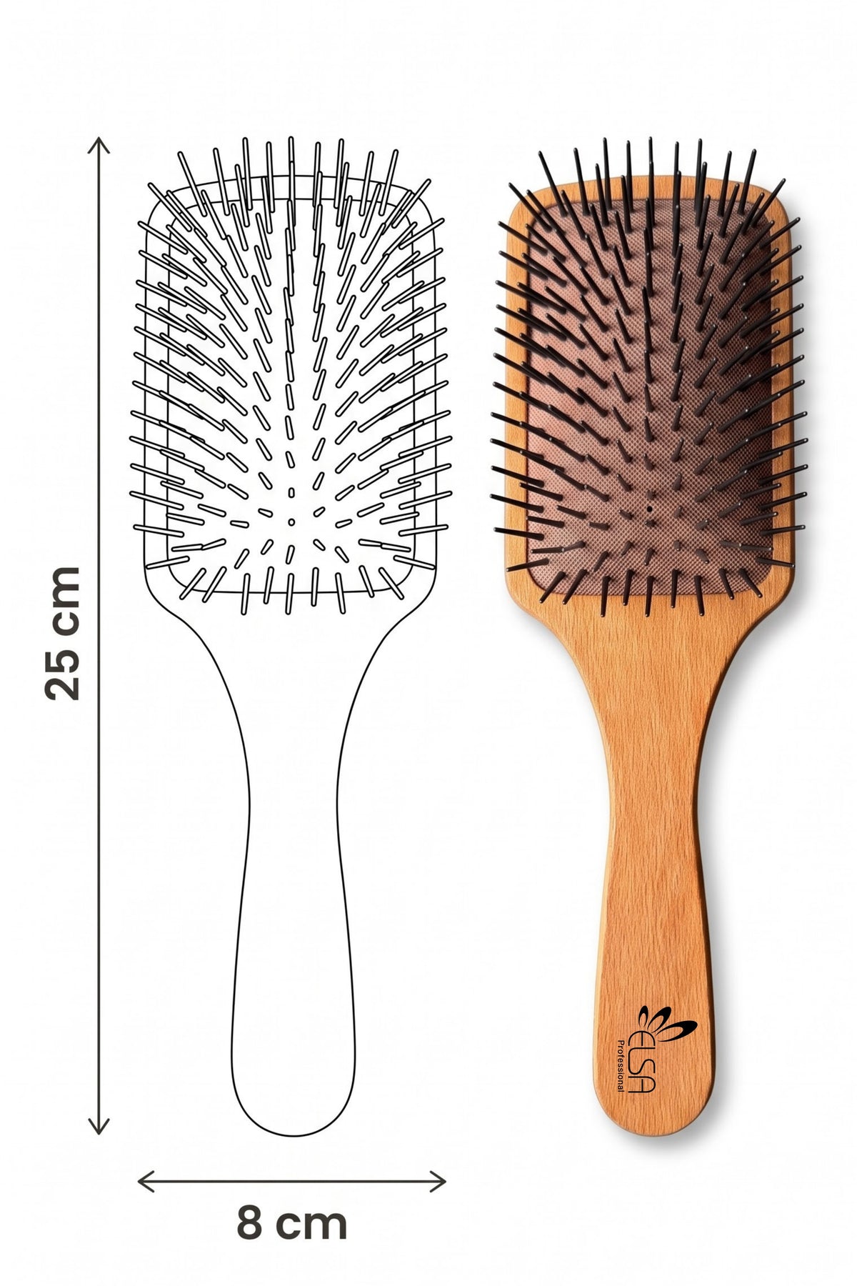 Elsa Professional A1283 Ahşap Topsuz Saç Açma Fırçası 25 cm – görsel 4