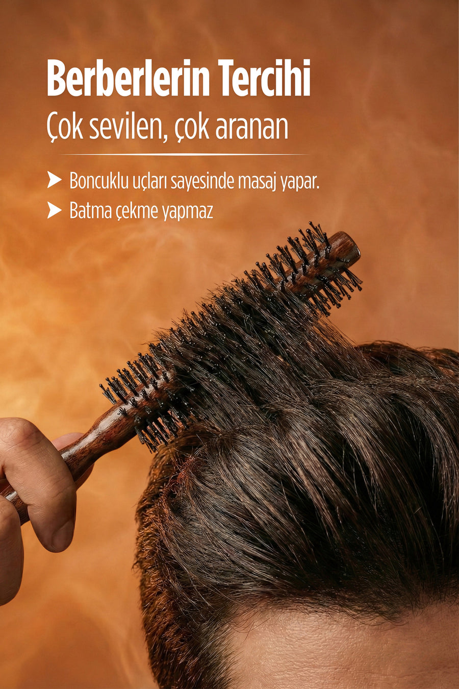 Elsa Professional 007 ince fön fırçası ile erkek saçında berber tipi şekillendirme