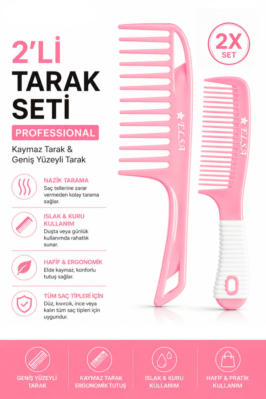 Professional 1058 Non-Slip Comb & 0345 Wide-Surface Comb 2-Piece Set – Easy Combing