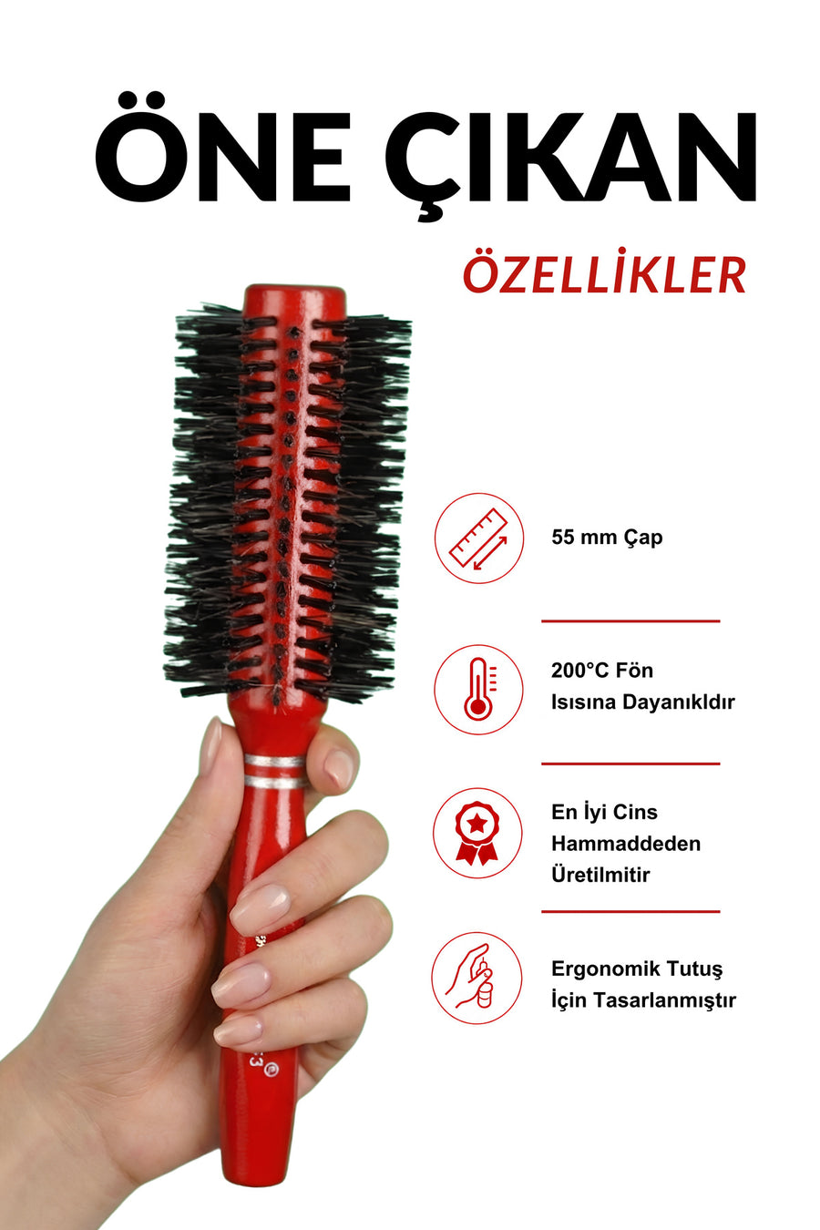 Elsa Professional 263 Kırmızı fön fırçası 55 mm çap ve 200 derece teknik özellikleri