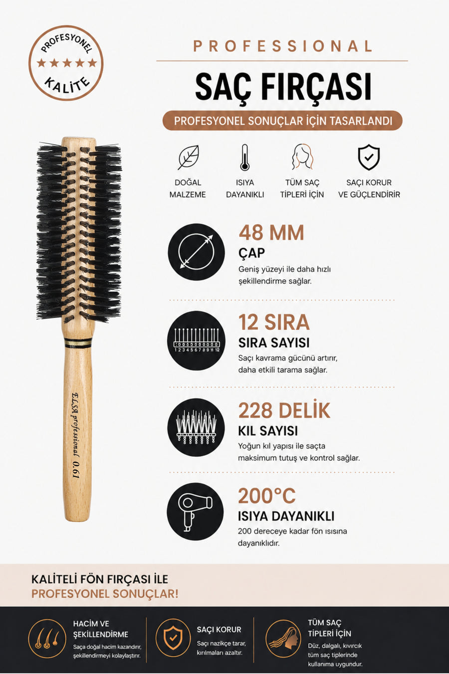 48 mm fırçanın 12 sıra ve 228 kıl teknik özellikleri