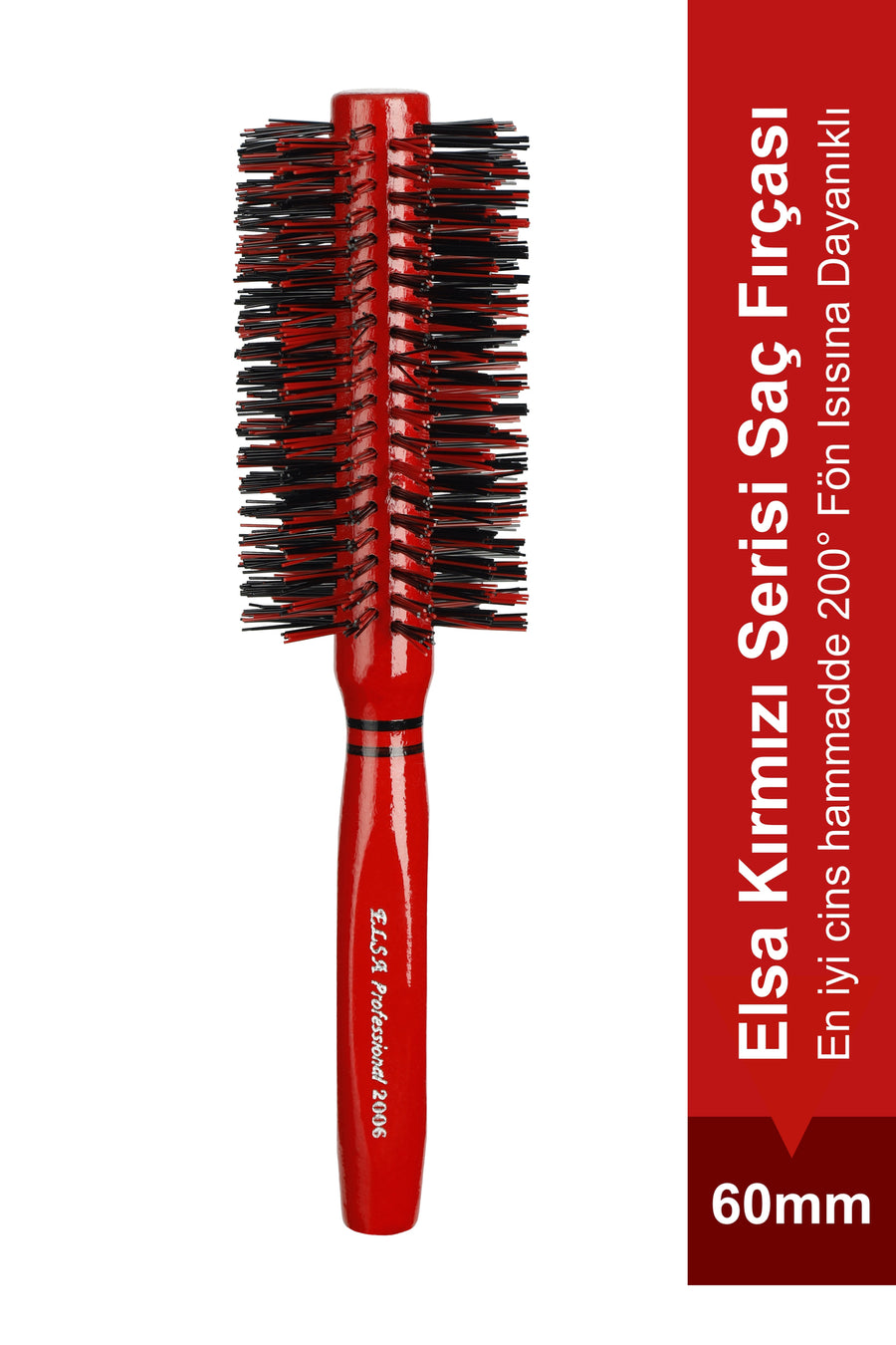 Elsa Professional 2006 kırmızı fön fırçası 60 mm ve 200°C özellikli önden görünüm
