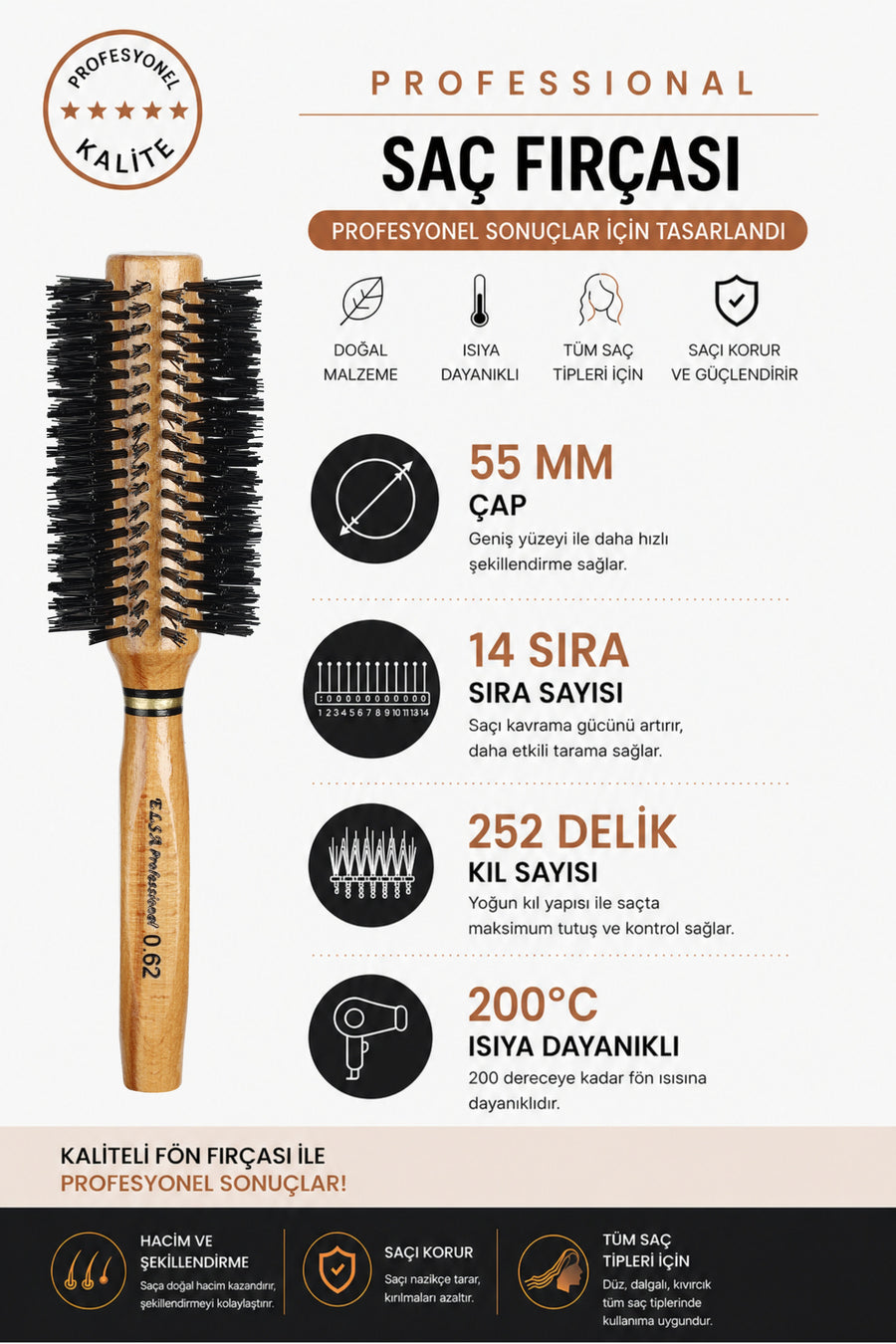 55 mm fırçanın 14 sıra ve 252 kıl teknik özellikleri