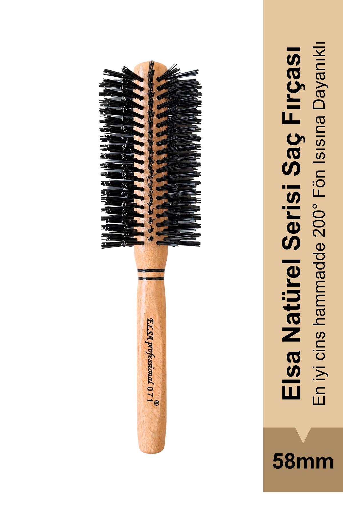 Elsa Professional 0.71 Natürel 58 mm yuvarlak fön fırçası