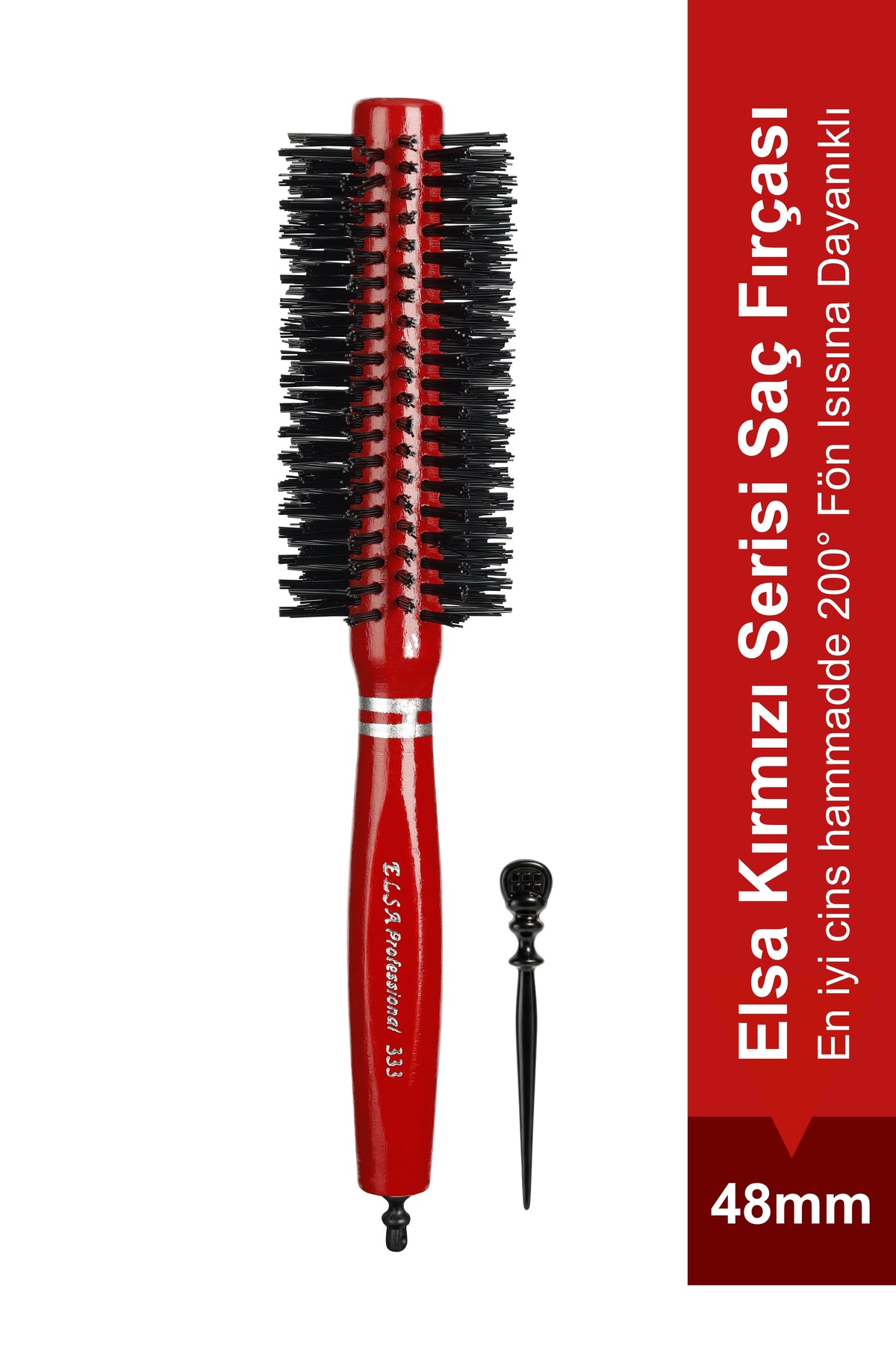 Elsa Professional 333 Tokalı Kırmızı 48 mm fön fırçası ve çıkarılabilir bölümlendirme aparatı