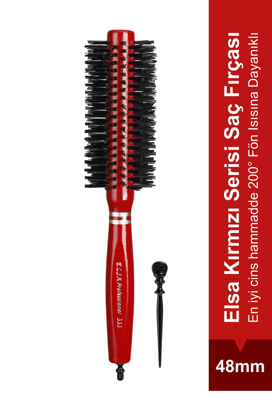 Elsa Professional 333 Tokalı Kırmızı 48 mm fön fırçası ve çıkarılabilir bölümlendirme aparatı
