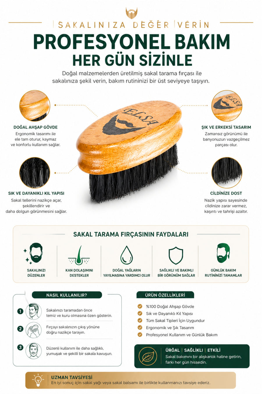 Professional 4-Piece Men's Hairbrush Series and Beard Brush