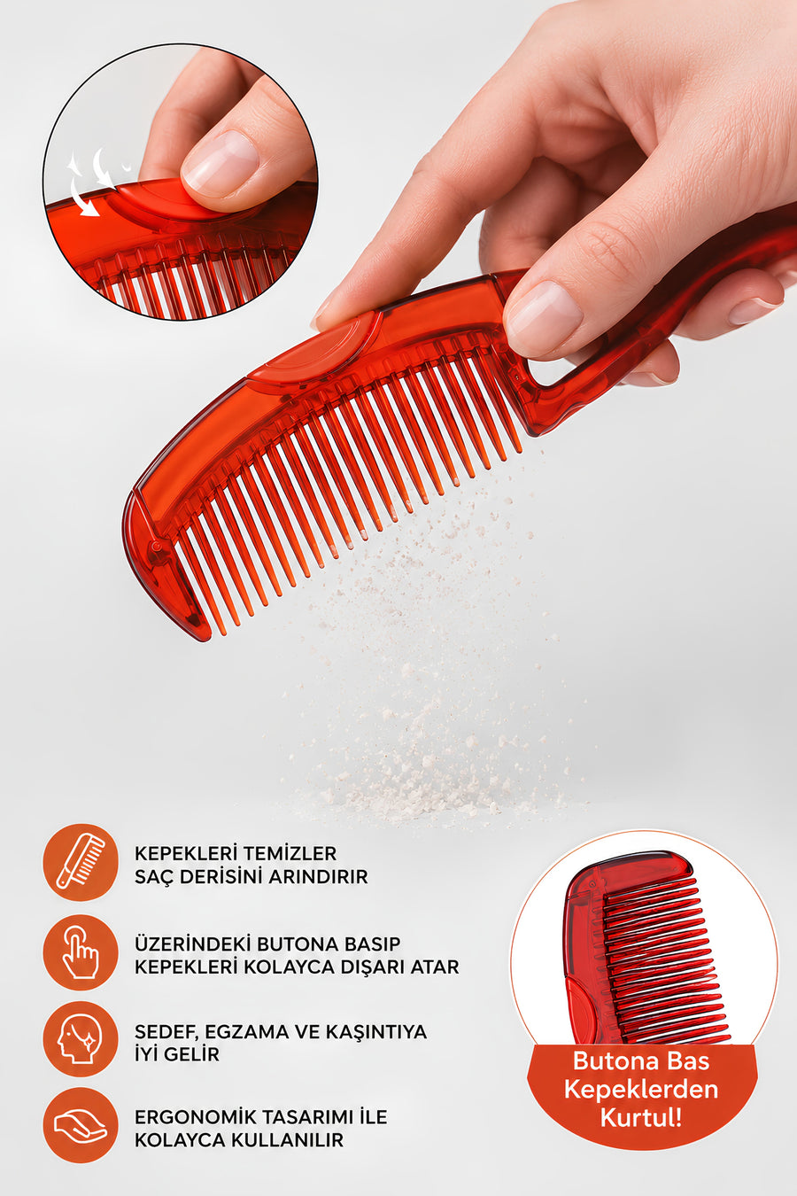 Dandruff Removal & Anti-Static Massage Brush | Self-Cleaning Feature