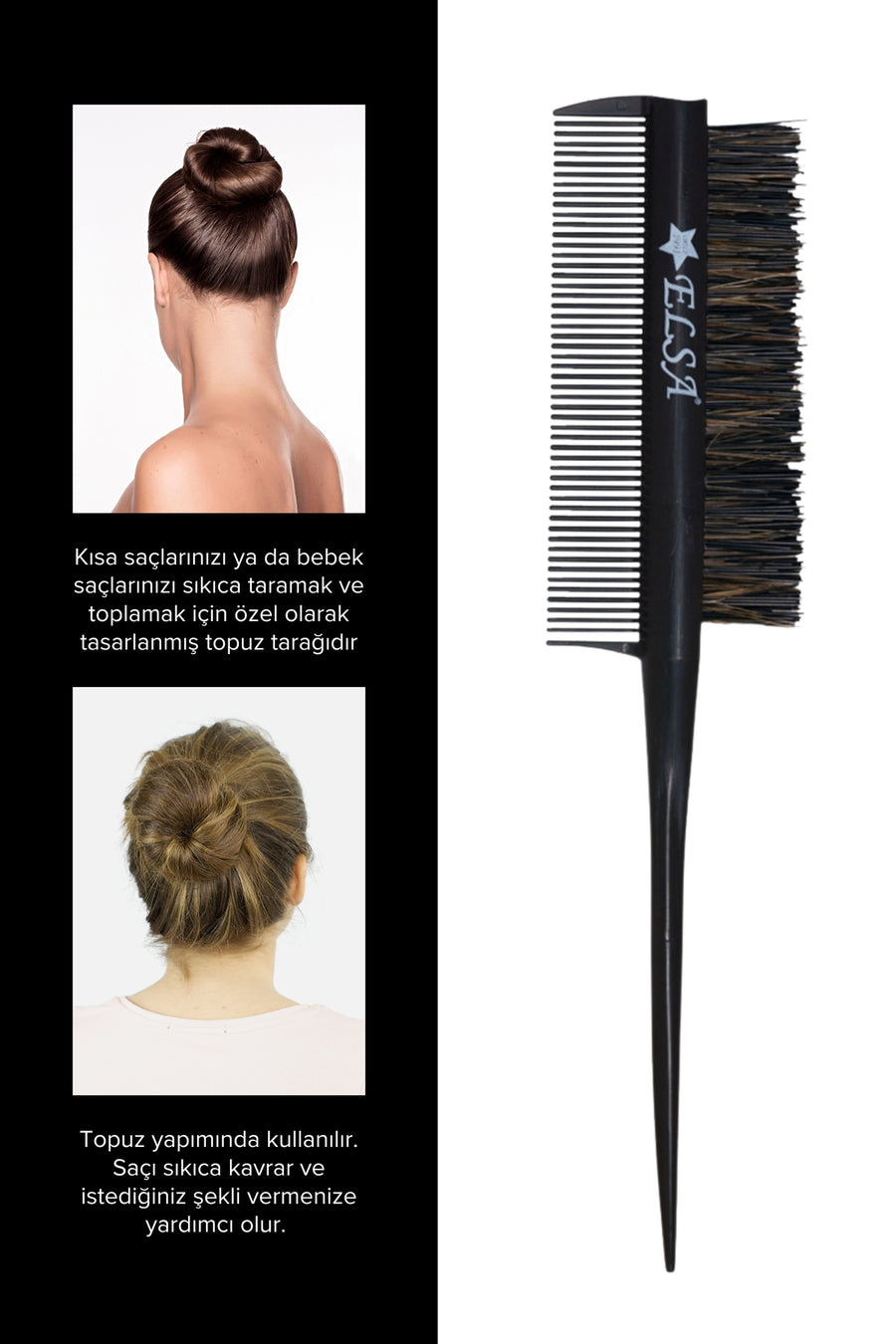 Hair Wax Stick 75 gr and Black 3-in-1 Bun Brush