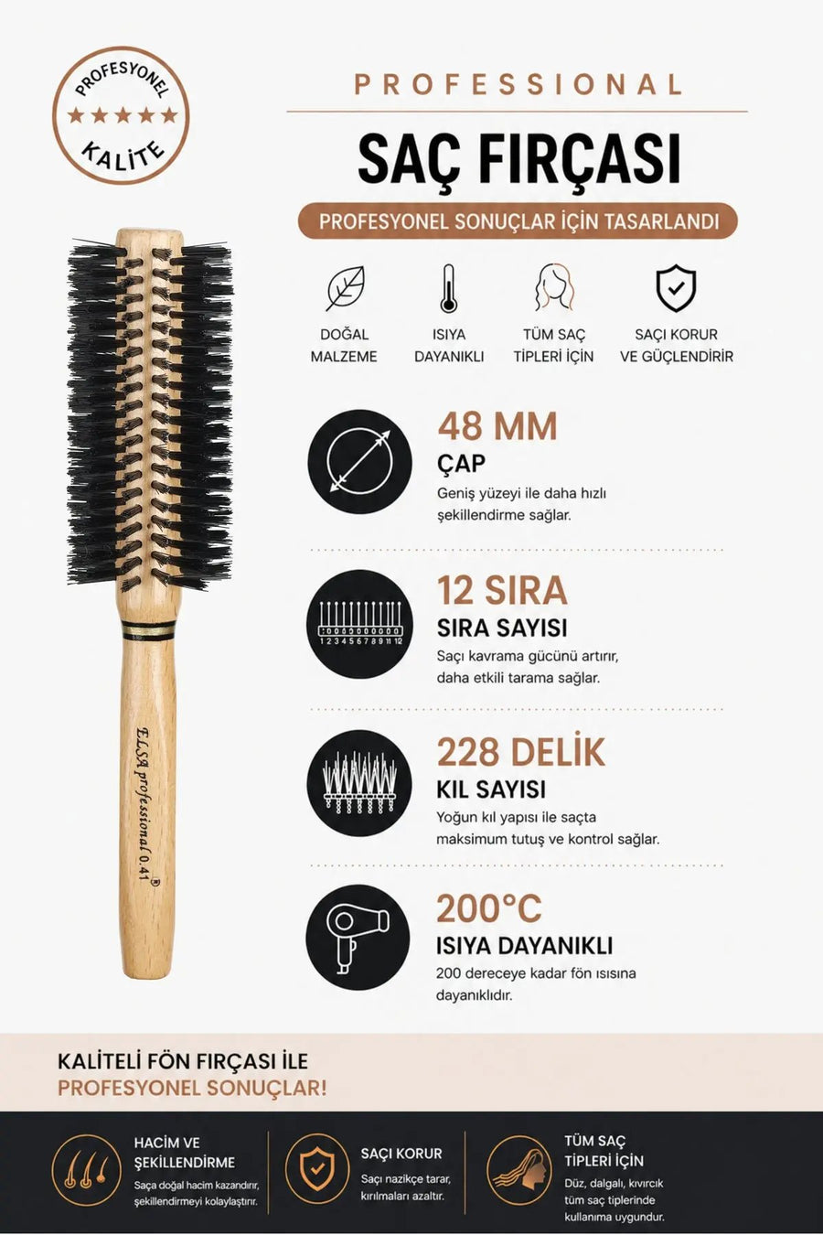 48 mm yumuşak fırçanın 12 sıra ve 228 kıl teknik bilgileri