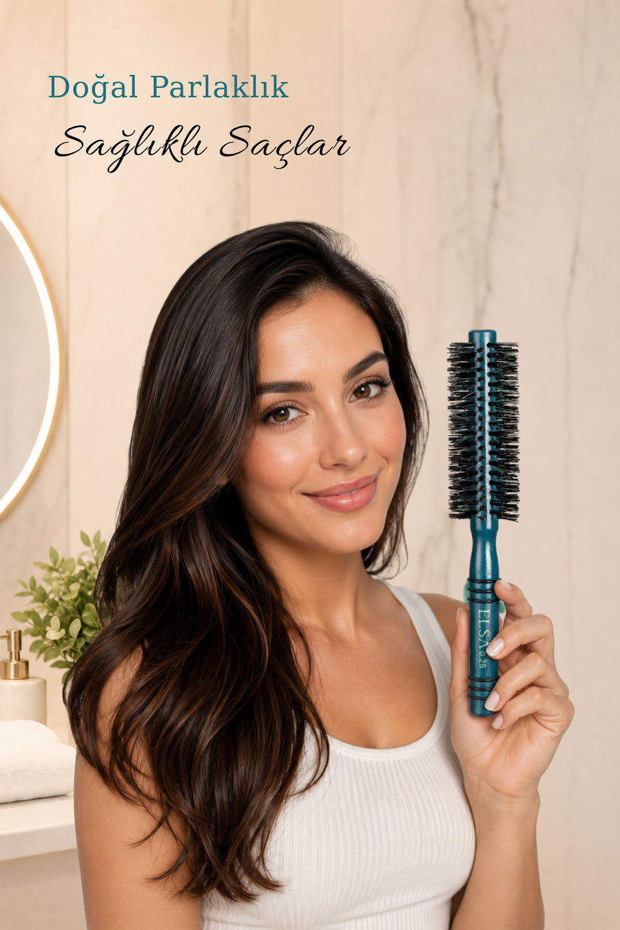 Elsa Professional 0.29 Yeşil yuvarlak fön fırçası kullanım görünümü
