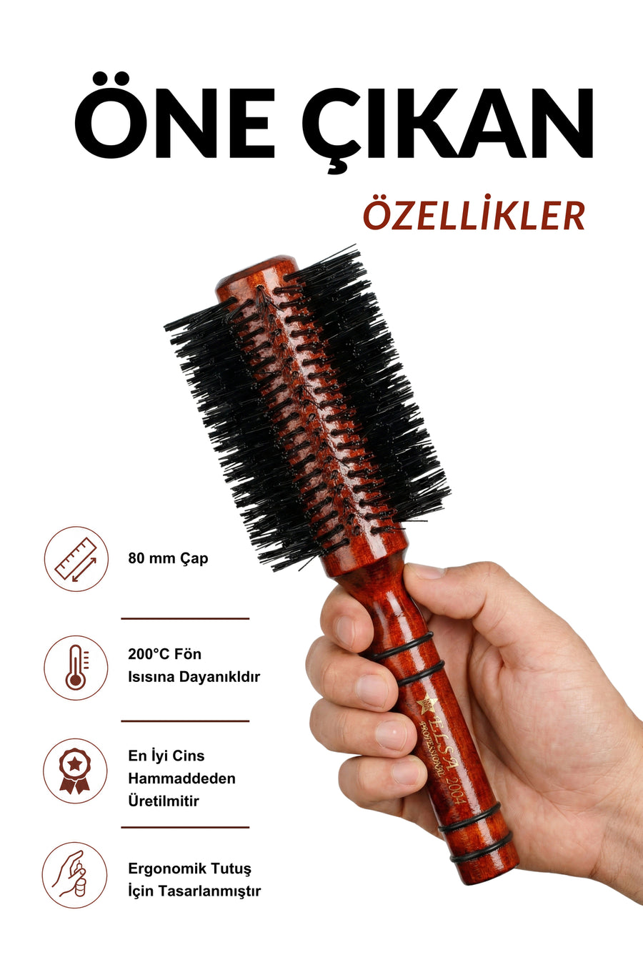 Elsa Professional 2004 Maun fön fırçası 80 mm çap ve 200 derece teknik özellikleri