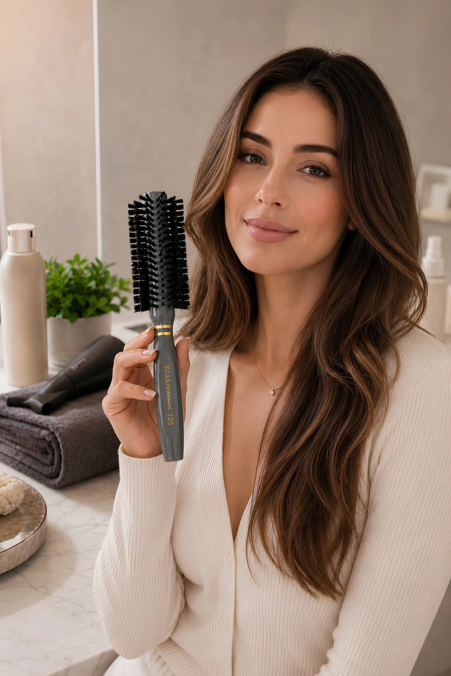 Elsa Professional 103 Gri yuvarlak fön fırçası kullanım görünümü