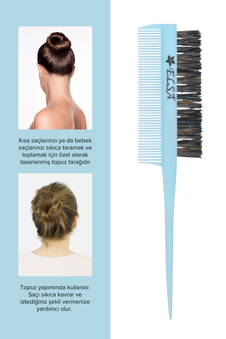 Hair Wax Stick 75 gr and Blue 3-in-1 Bun Brush
