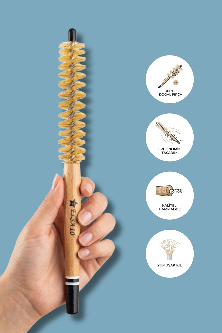 Elsa Professional 10 İnce fön fırçası doğal yumuşak kıl ve ergonomik tasarım