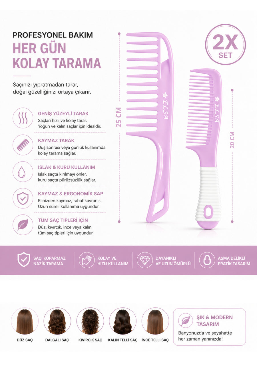 Professional 1058 Non-Slip Comb & 0345 Wide-Surface Comb 2-Piece Set – Easy Combing