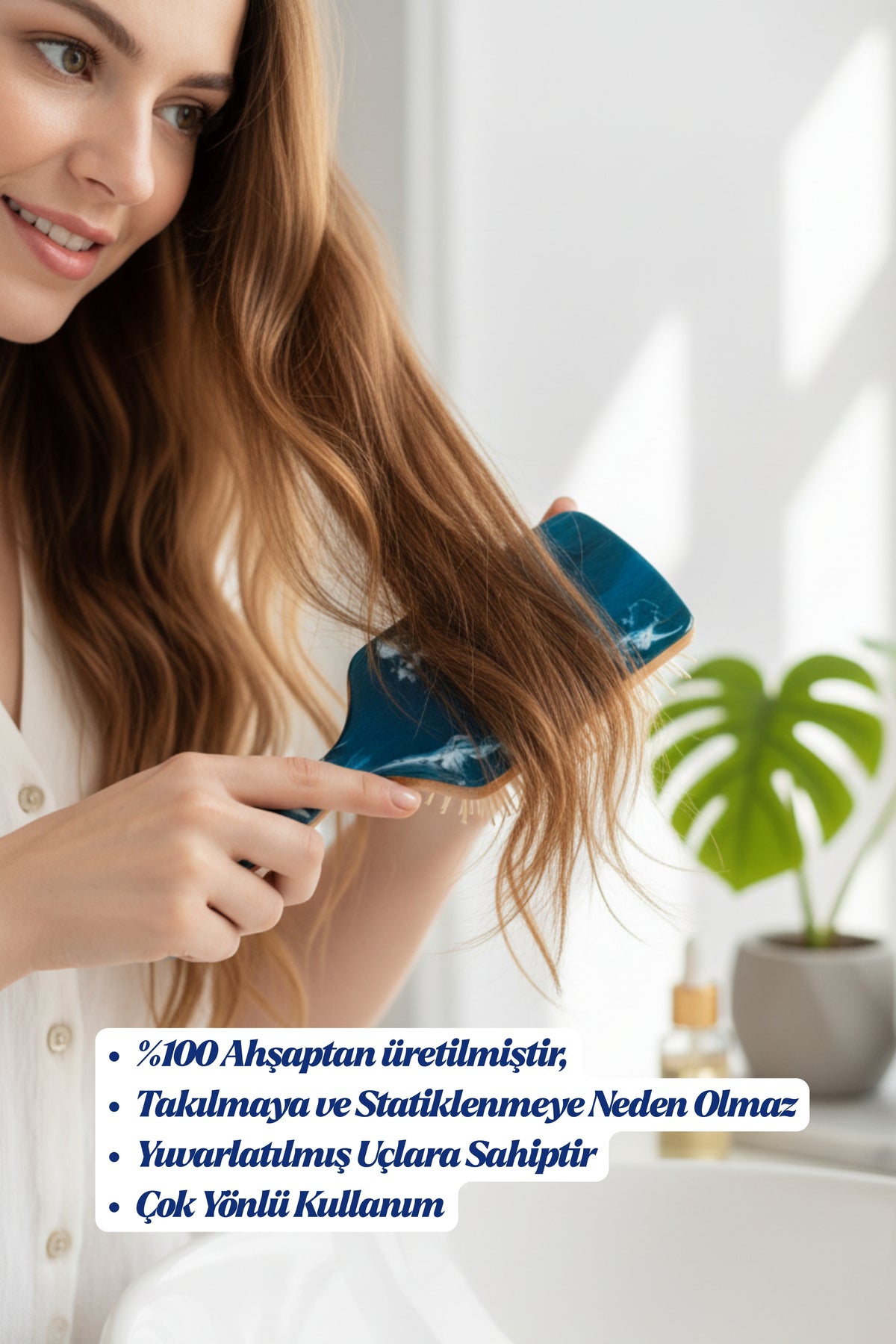 Professional Doğal Ahşap Saplı Sanatsal Tasarım Saç Fırçası - Masaj Etkili & Dolaşık Açıcı