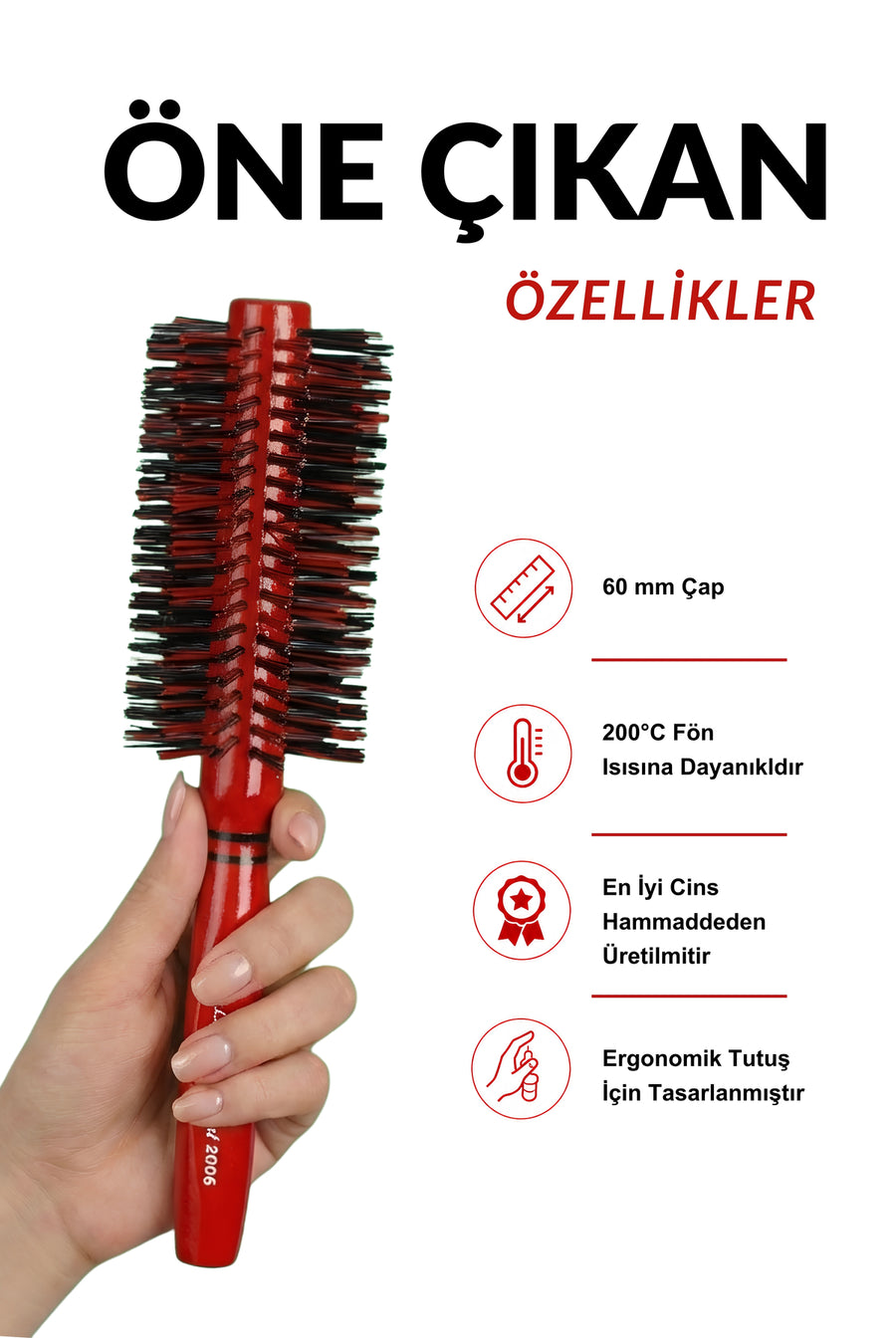 Elsa Professional 2006 fön fırçası 60 mm 200°C ve ergonomik tutuş özellikleri
