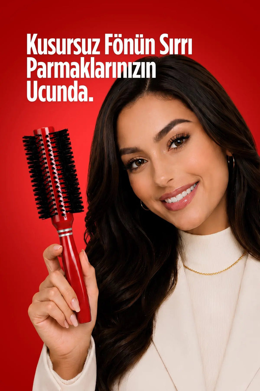 Uzun saçta Elsa Professional 262 Kırmızı fön fırçası görünümü