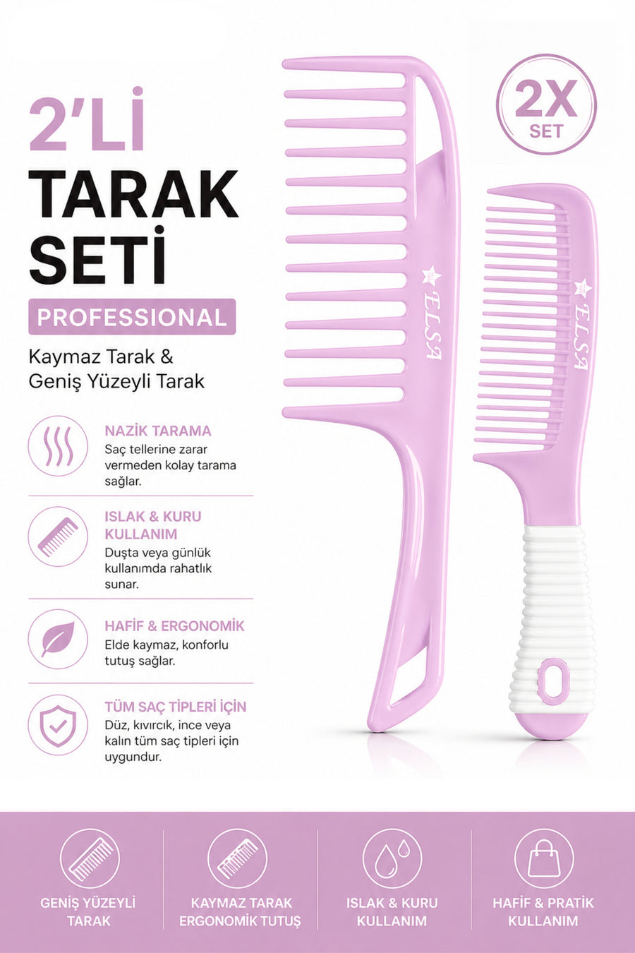 Professional 1058 Non-Slip Comb & 0345 Wide-Surface Comb 2-Piece Set – Easy Combing