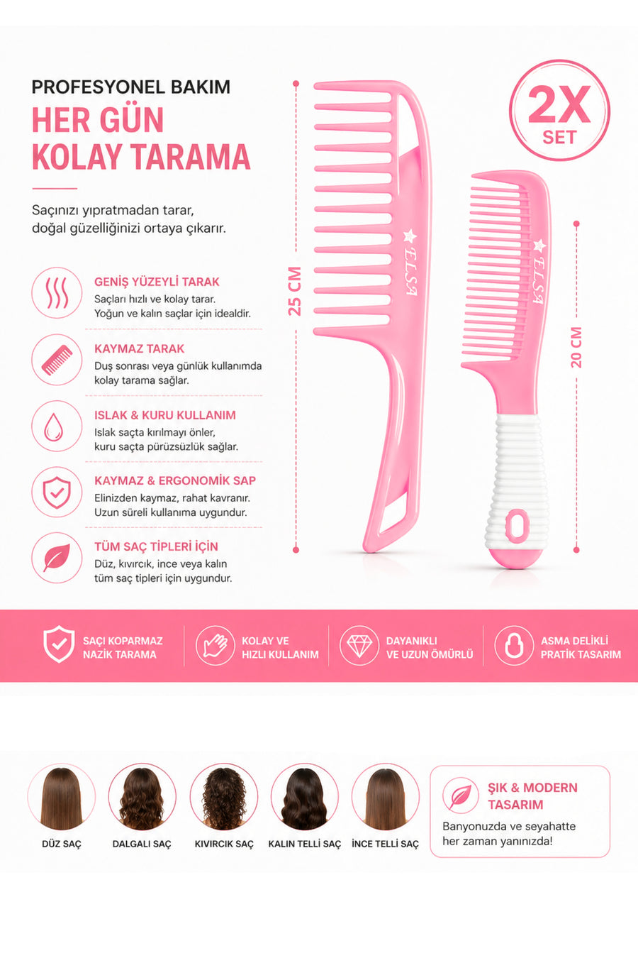 Professional 1058 Non-Slip Comb & 0345 Wide-Surface Comb 2-Piece Set – Easy Combing