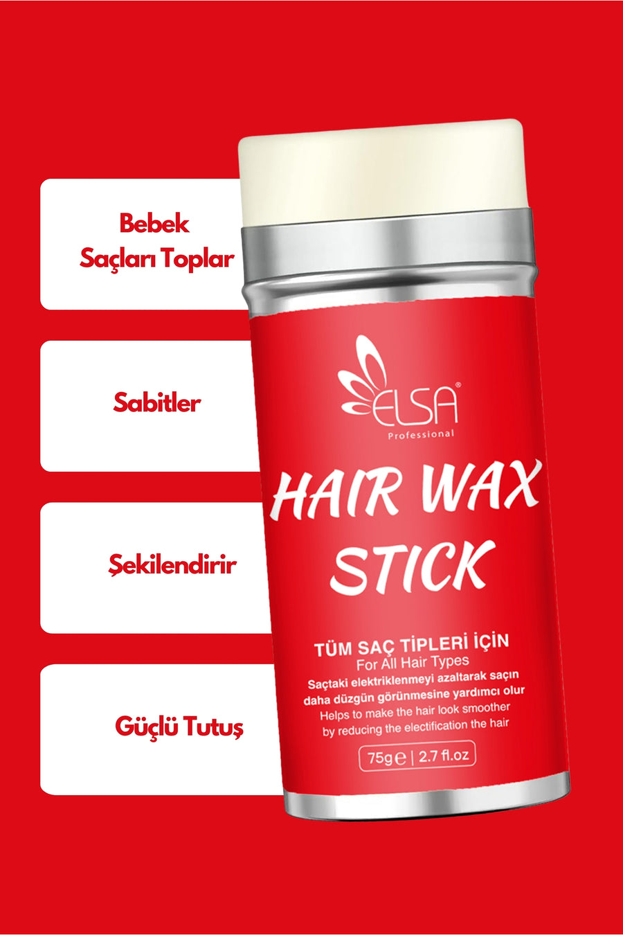 Professional Hair Wax Stick 75gr - Hair Fixative and 132 Bun Brush 2-Piece Set