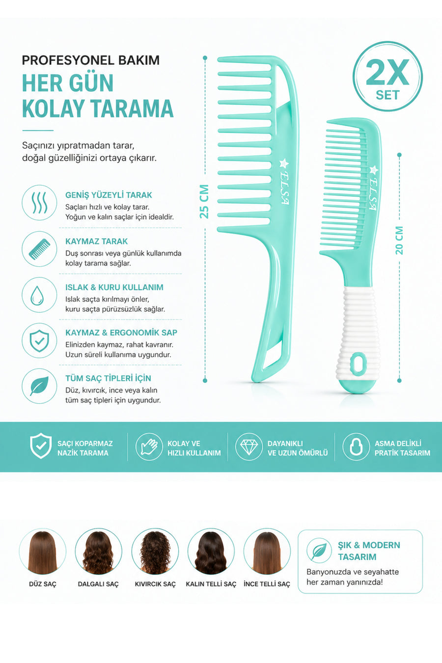 Professional 1058 Non-Slip Comb & 0345 Wide-Surface Comb 2-Piece Set – Easy Combing