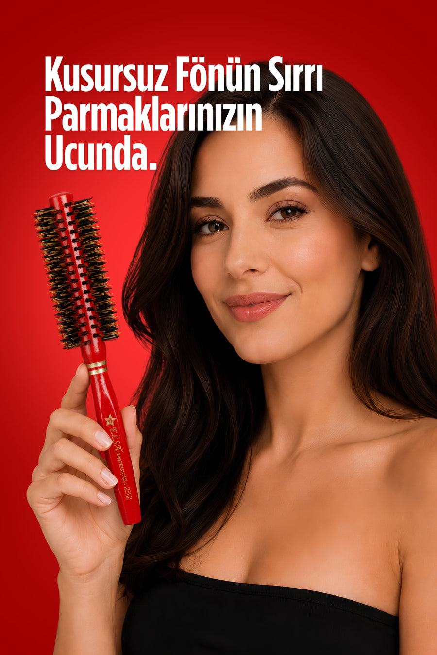 Elsa Professional 292 kırmızı fön fırçası elde kullanım görünümü