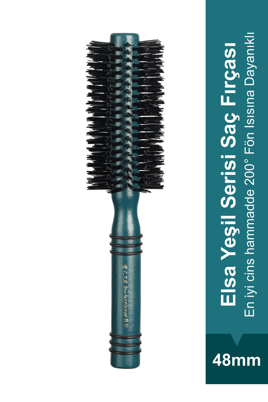 Elsa Professional 0.68 yeşil fön fırçası 48 mm ve 200°C özellikli önden görünüm