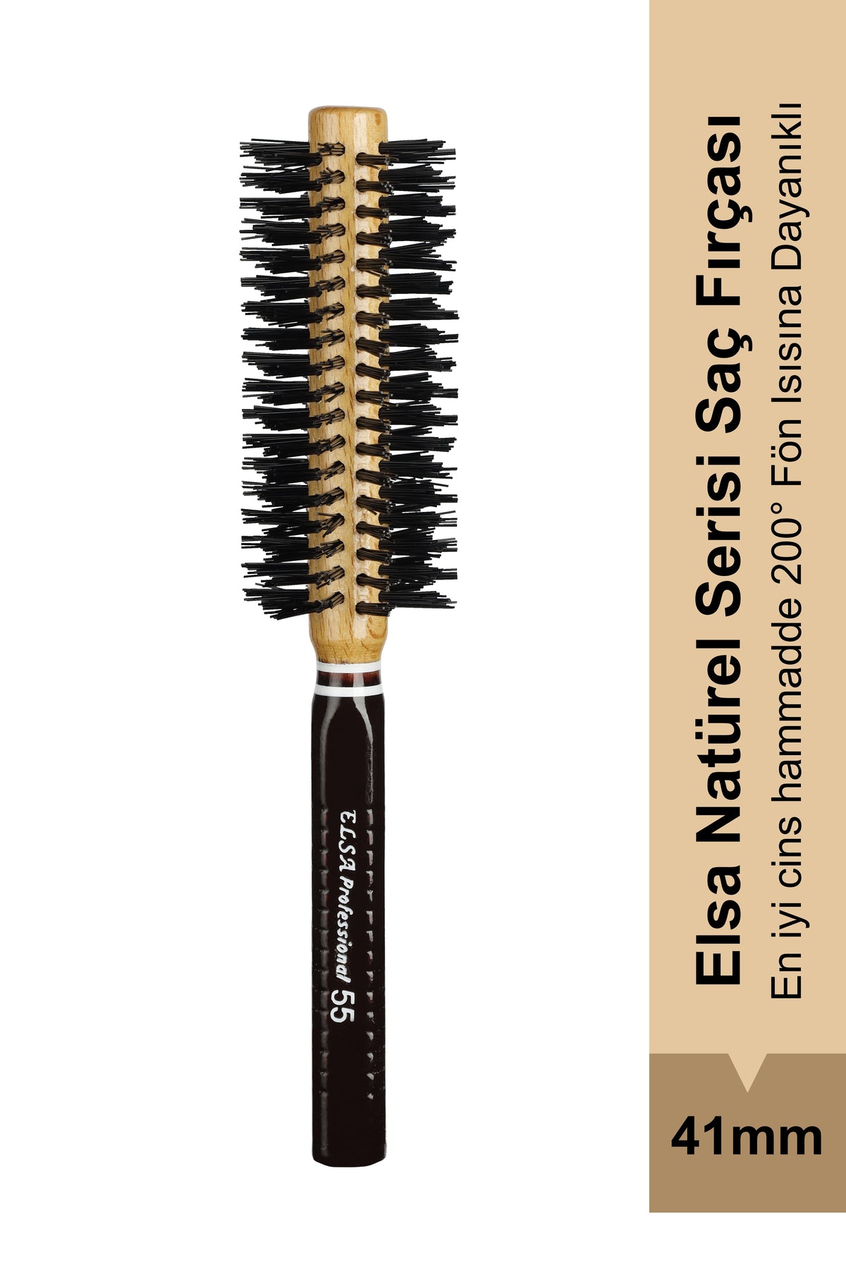 Elsa Professional 55 Natürel 41 mm siyah saplı fön fırçası