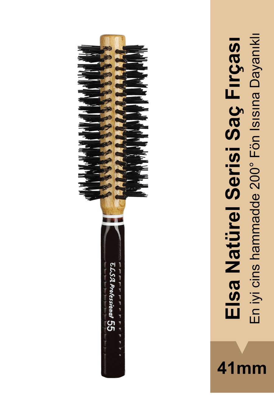 Elsa Professional 55 Natürel 41 mm siyah saplı fön fırçası