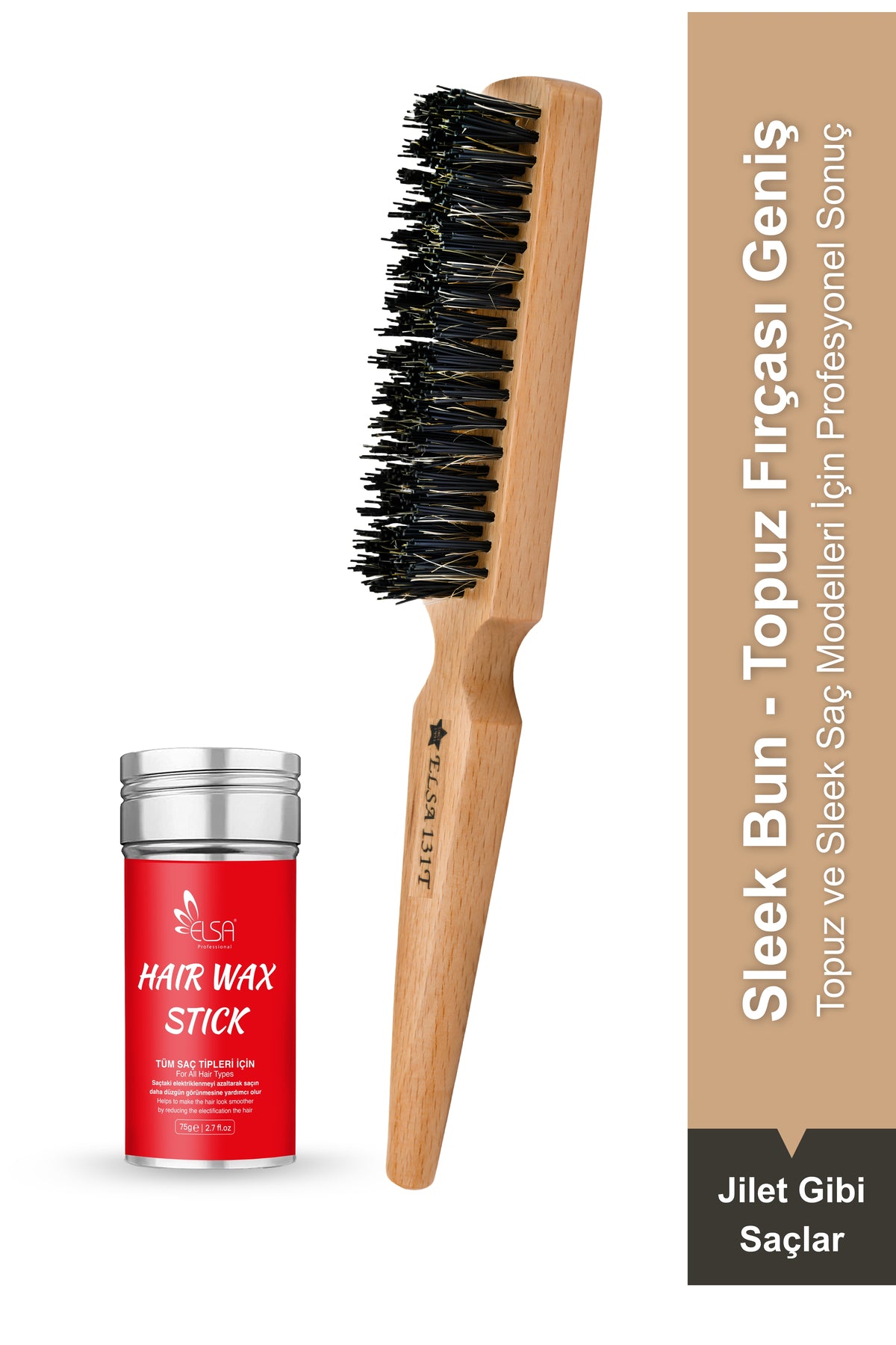 Professional Hair Wax Stick 75gr - Saç Sabitleyici ve 131 Topuz Fırçası Sleek Bun 2'li Set