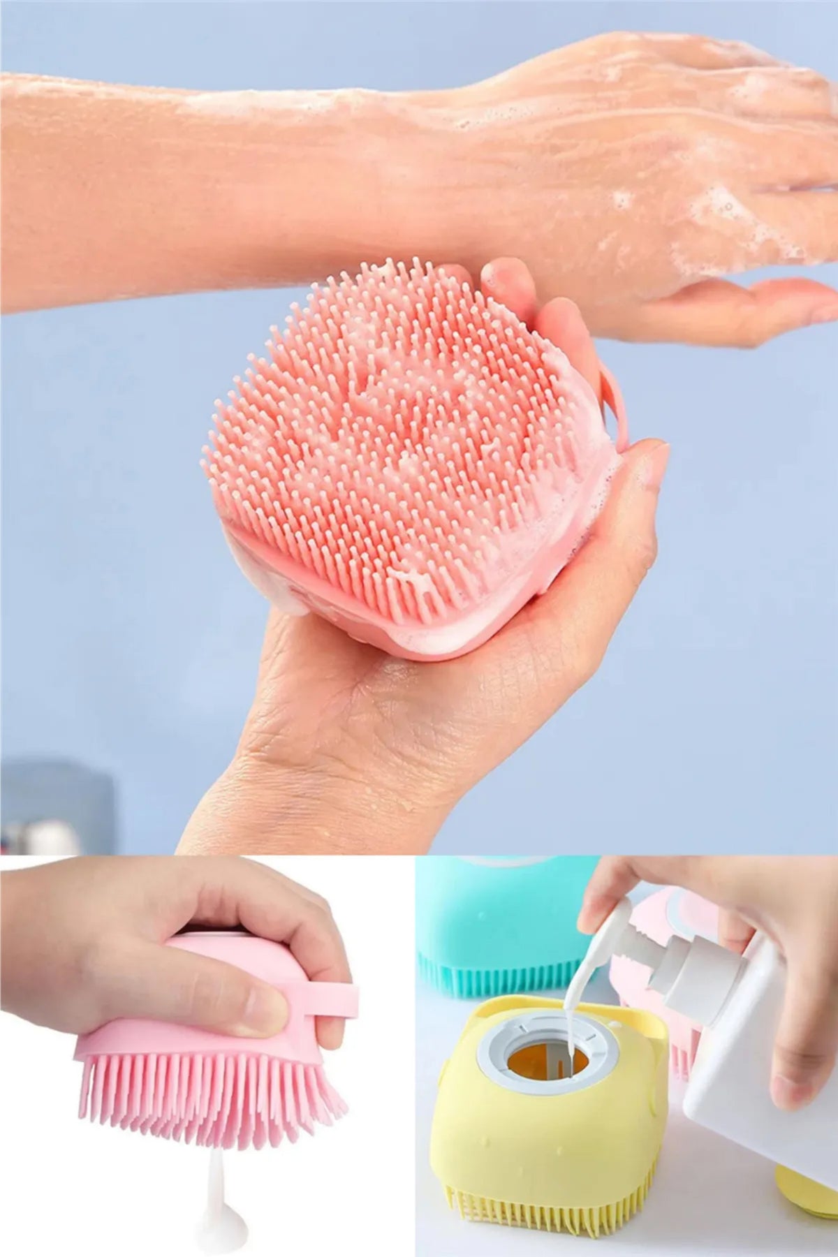 Professional Yumuşak Silikon Malzemeli Esnek Jel Hazneli Masaj Fon Etkili Banyo Vücut Temizleme