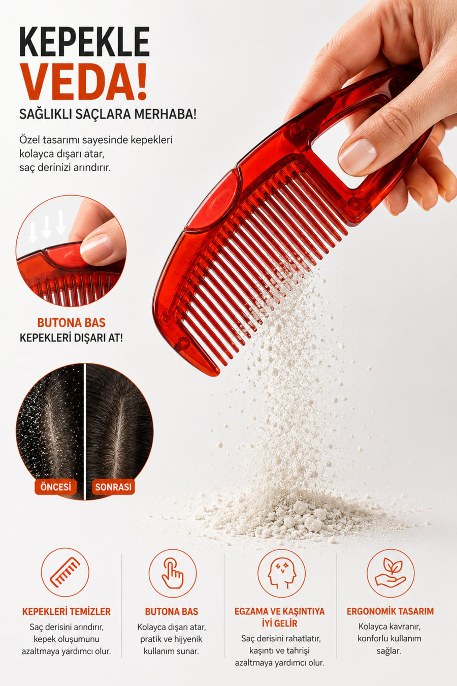 Dandruff Removal & Anti-Static Massage Brush | Self-Cleaning Feature