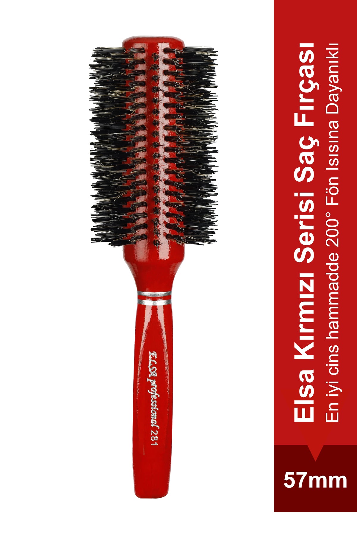 Elsa Professional 281 kırmızı fön fırçası 57 mm ve 200°C özellikli önden görünüm