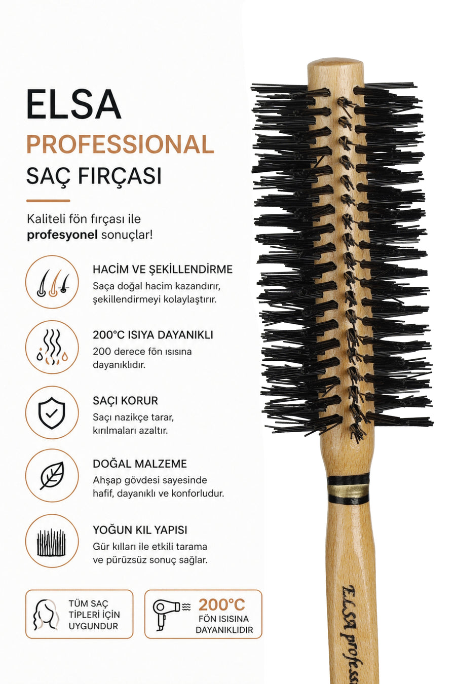 Professional 191 Natural Hair Brush 46 mm – Professional Blow Dry Brush, Volumizing Round Hair Brush
