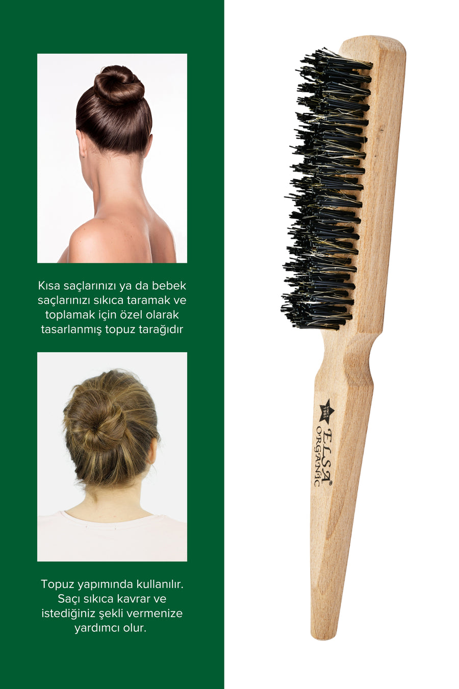 Professional Hair Wax Stick 75gr - Hair Fixative and 131 Organic Bun Brush Sleek Bun 2-Piece Set