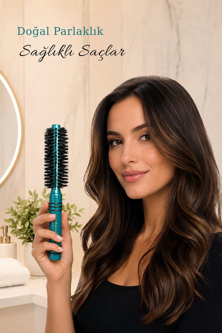 Elsa Professional 0.30 Yeşil 40 mm fön fırçası ile hacimli saç görünümü