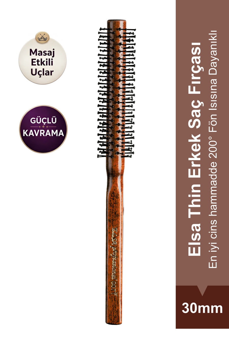 Elsa Professional 007 ince erkek fön fırçası 30 mm 200°C ve boncuklu uçlar