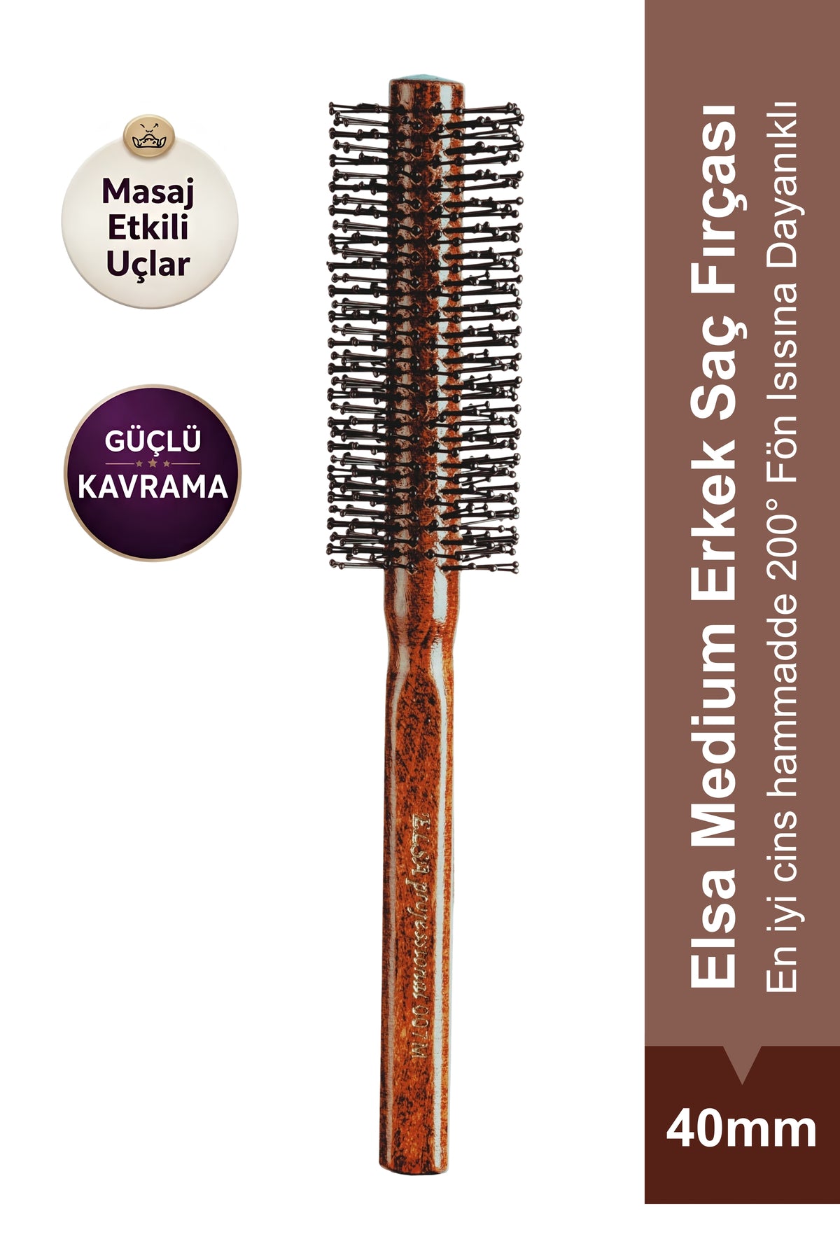 Elsa Professional 007 Büyük Erkek 40 mm fön fırçası masaj uçlu ürün görünümü