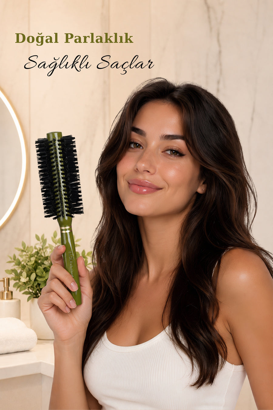 Elsa Professional 112 Yeşil yuvarlak fön fırçası kullanım görünümü