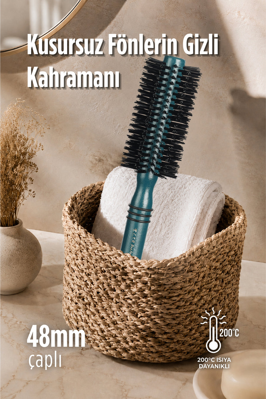 Elsa Professional 0.68 yeşil fön fırçası 48 mm çap ve 200°C ısı dayanımı