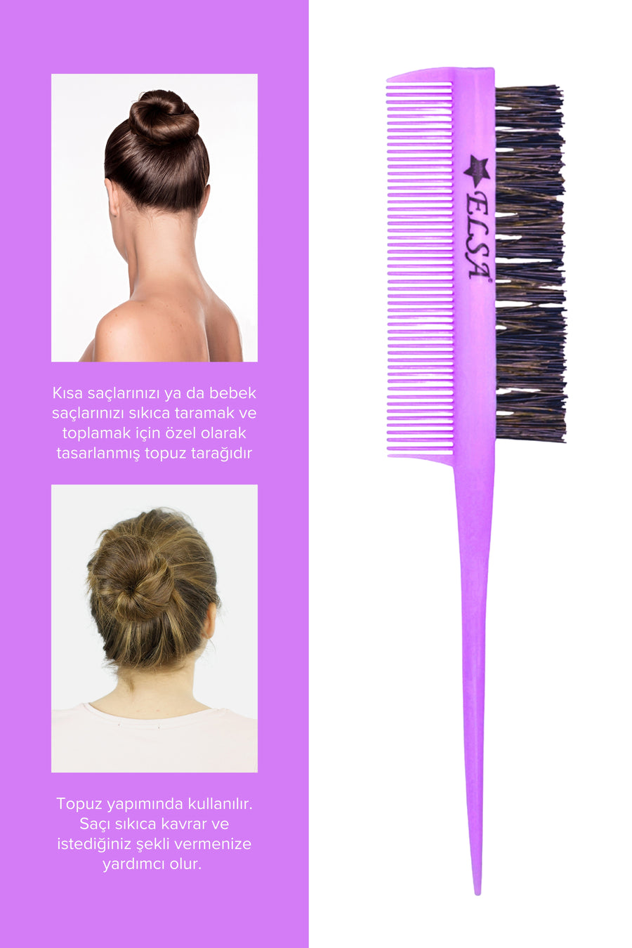 Professional 0.34 Lilac 3-in-1 Bun Brush