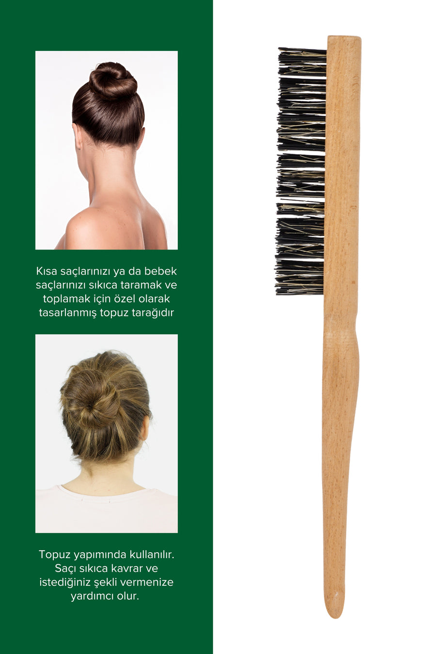 Professional Hair Wax Stick 75g - Hair Fixer and Organic Bun Brush Sleek Bun 2-Piece Set