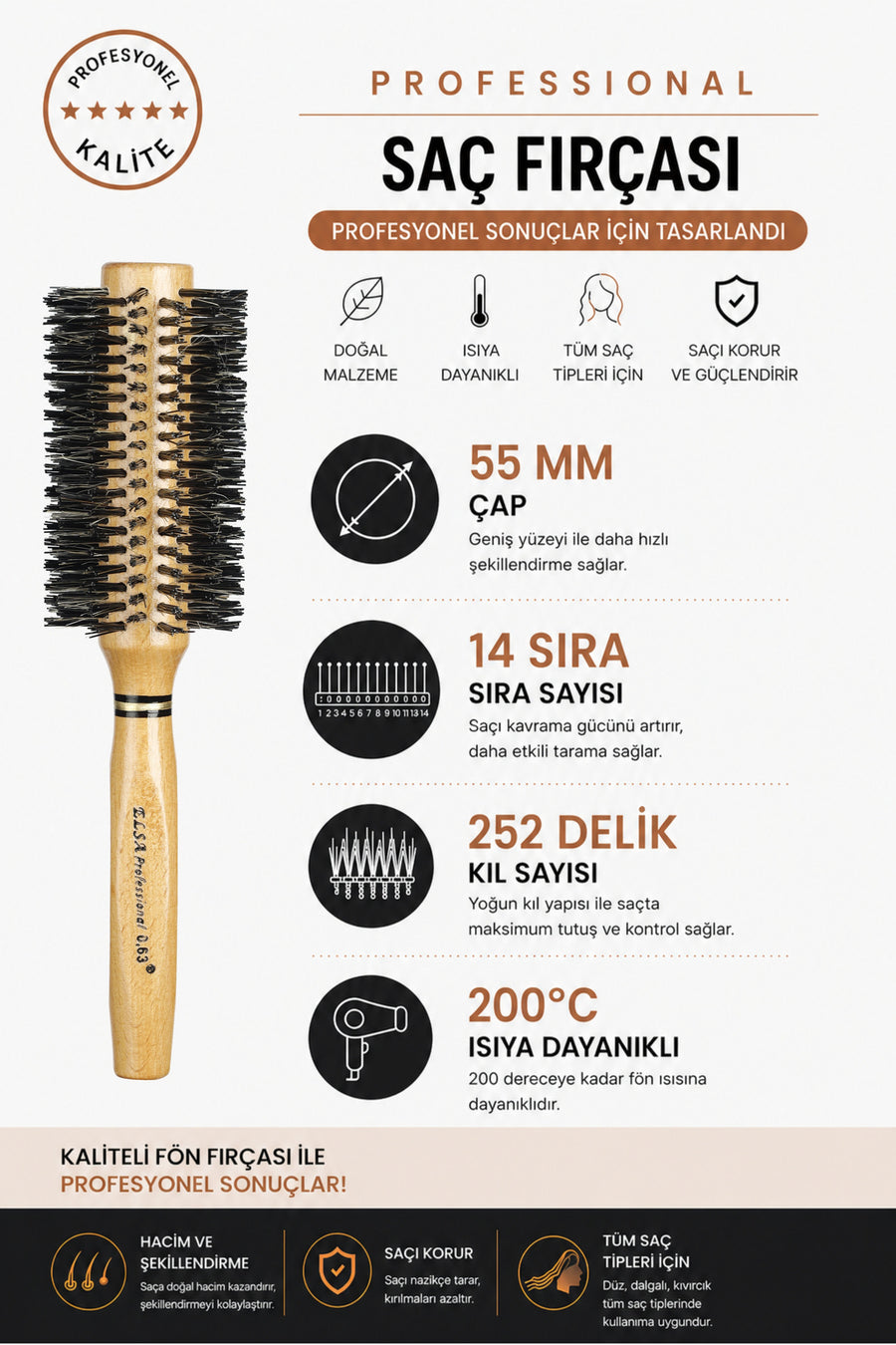 55 mm fırçanın 14 sıra ve 252 kıl teknik özellikleri